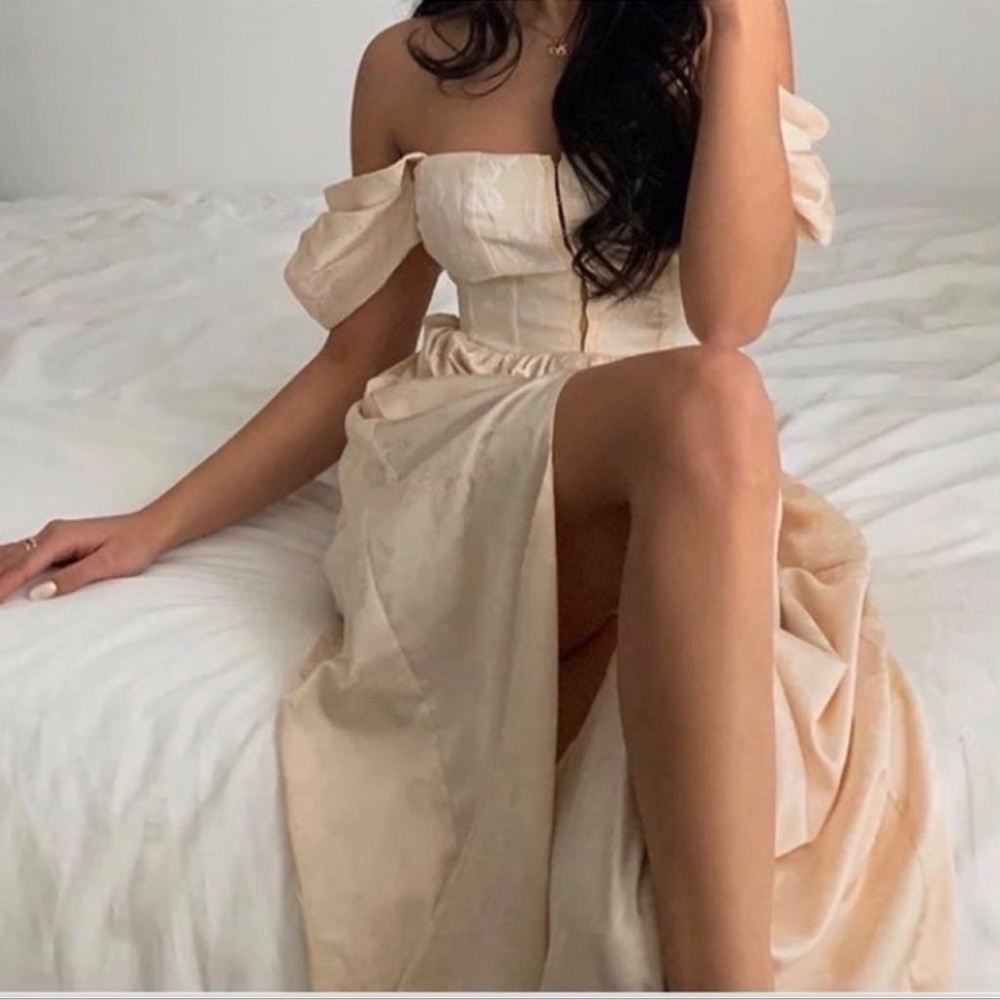 For Love And Lemons Darby Midi Dress Creme Jacquard Size Large NWT